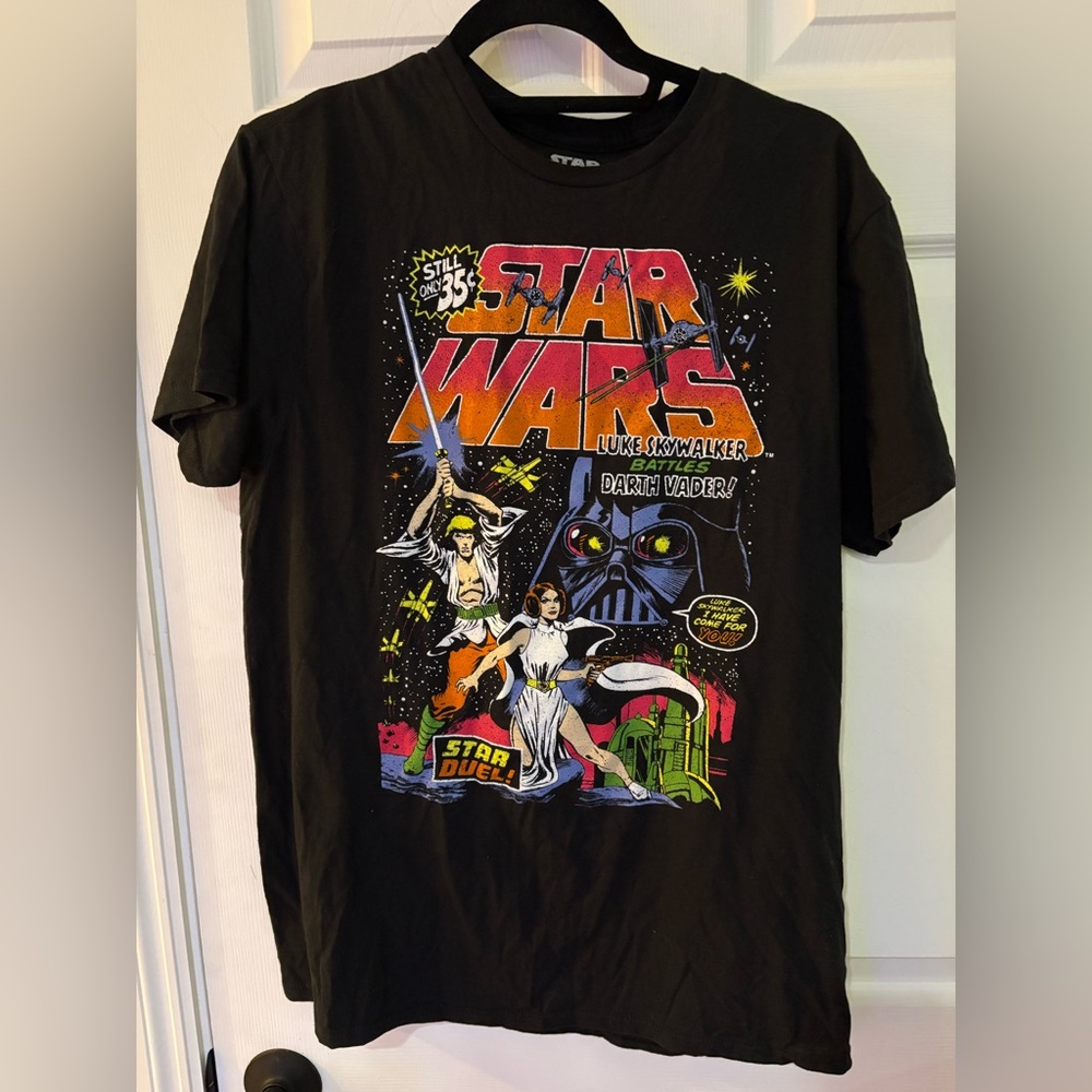 NWT Men’s Star Wars Duel Retro Comic Style T Shirt Size L Luke Leia Darth Vader